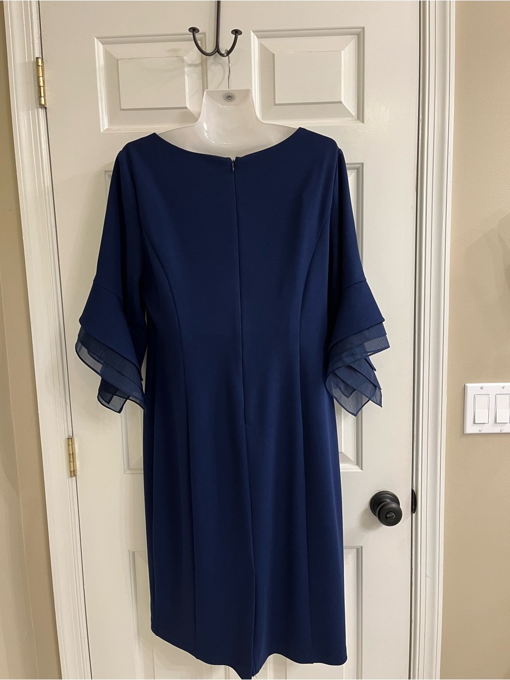 Adrianna Papell Navy Blue Midi Dress with Tiered Bell Sleeves - Picture 2 of 13